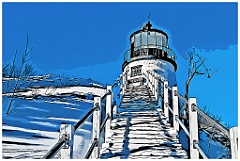 Snow Covered Stairs to Owls Head Light - Digital Painting
